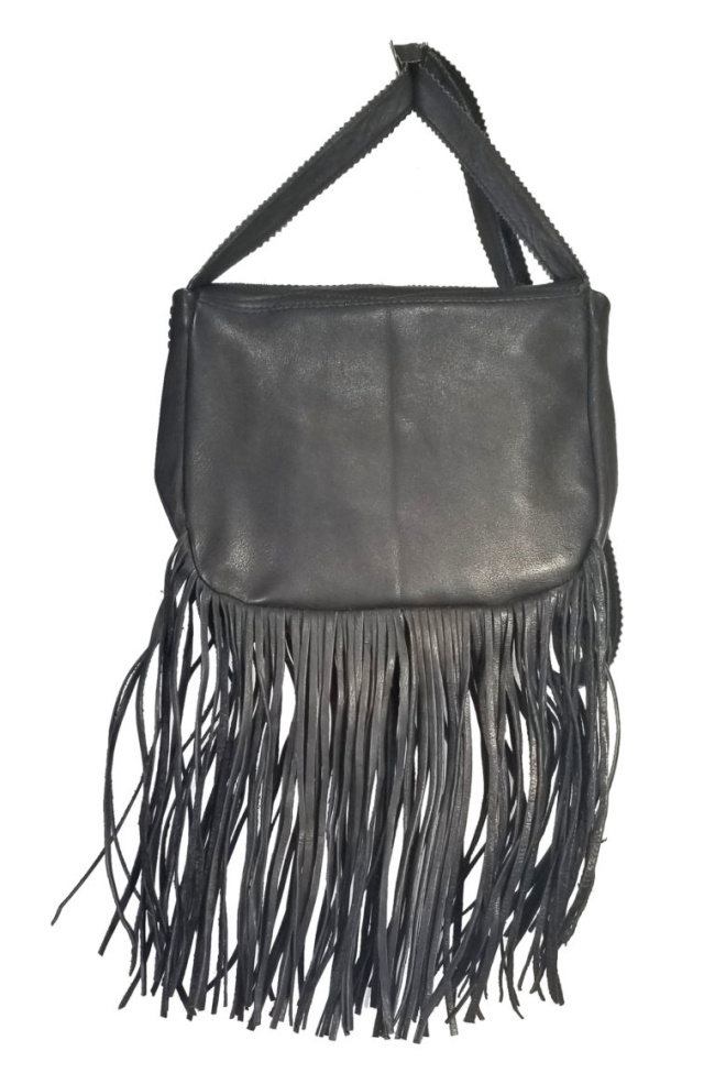 (image for) Papago Sand Beaded Fringe Leather Cross Body Leather Shoulder Bag